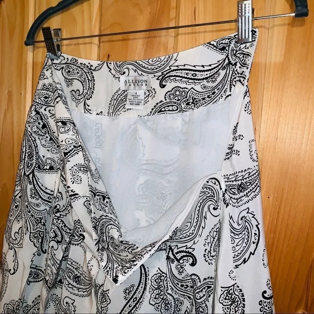 Allison Taylor silk black/white paisley skirt 4